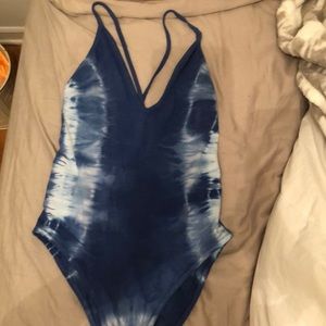 Tie dye blue and white bodysuit
